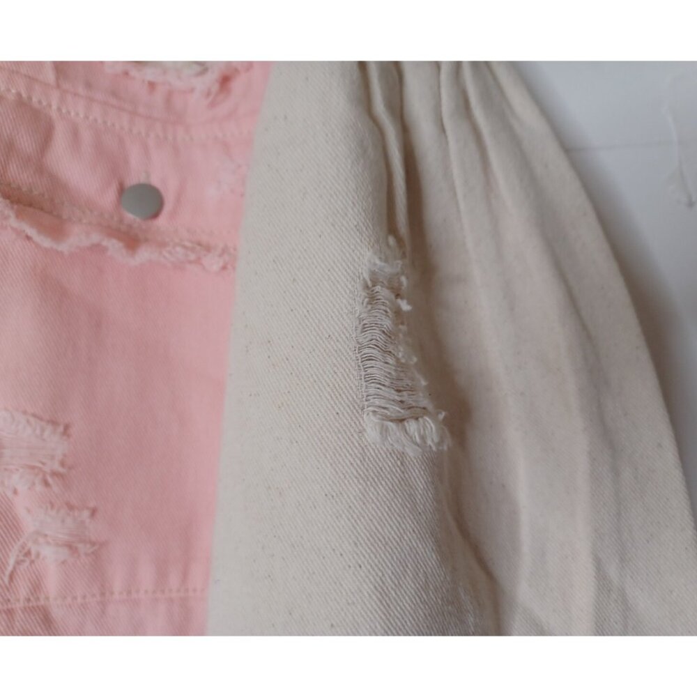 POL CLOTHING Womens Denim Distressed Large White/Pink Jacket - Picture 6 of 11